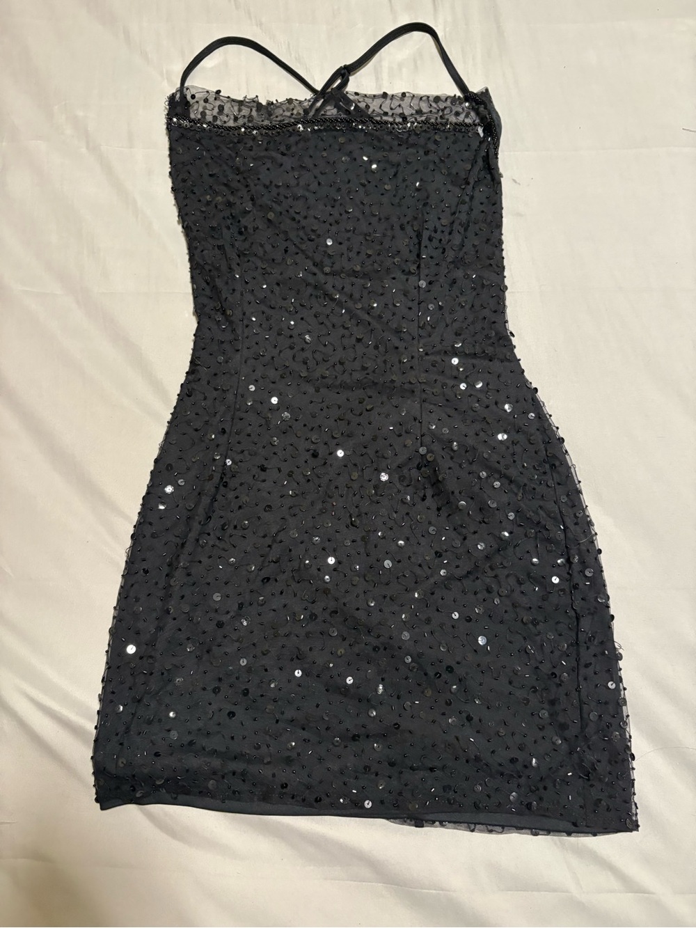 Black Sequin Mini Dress with Thin Straps
